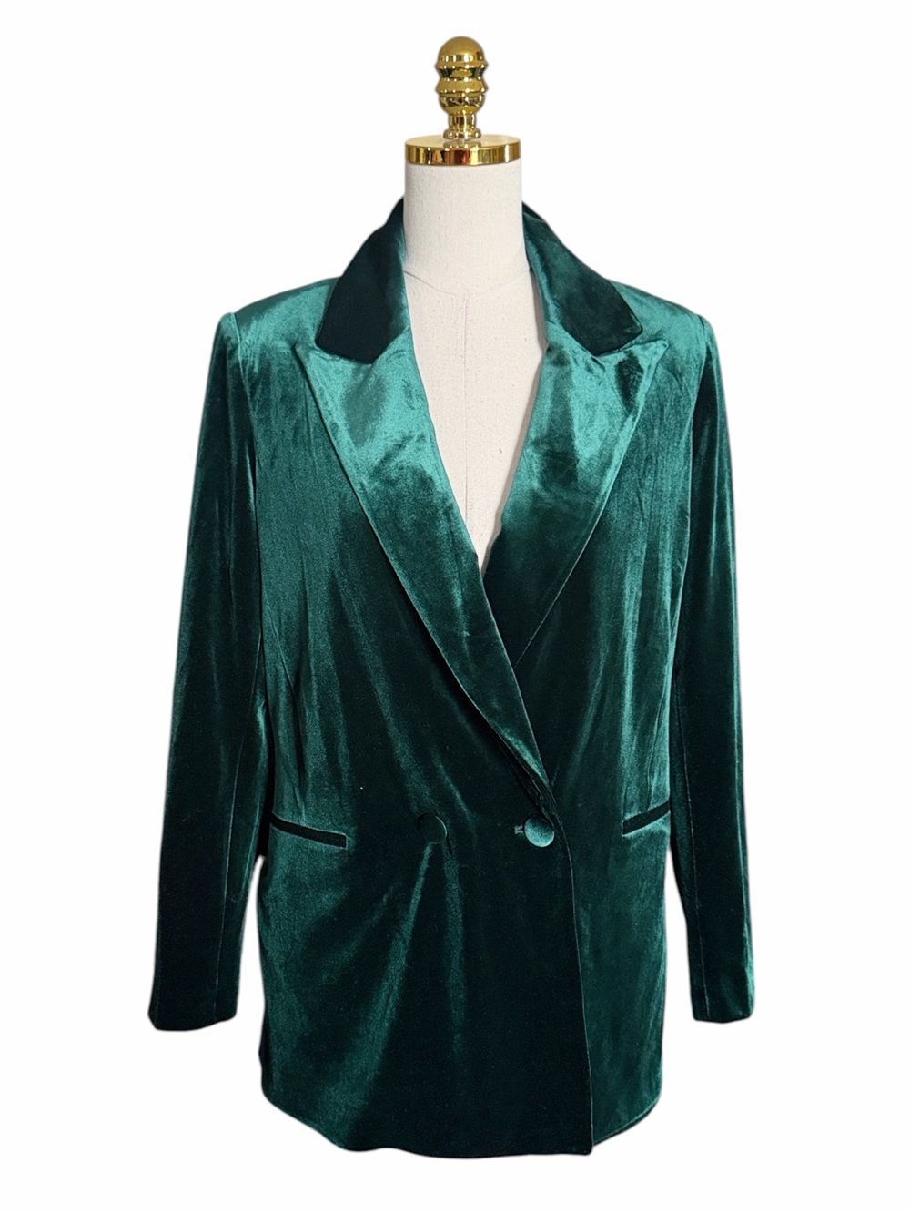 INC Women Emerald Green Velvet Double Breasted Career Cocktail Blazer Medium